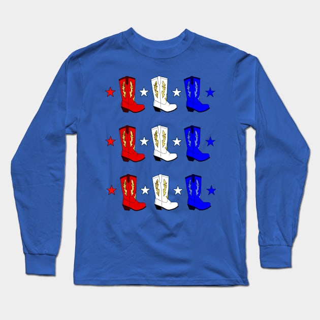 RED White Blue USA Cowboy Boots Long Sleeve T-Shirt by SartorisArt1